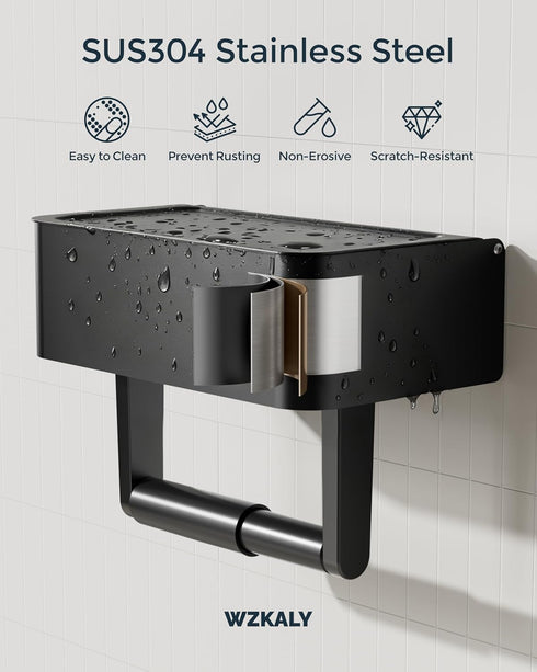 Toilet Paper Holder with Shelf - Flushable Wipes Dispenser & Storage Fits Any Bathroom, Keep Your Wet Wipes Hidden