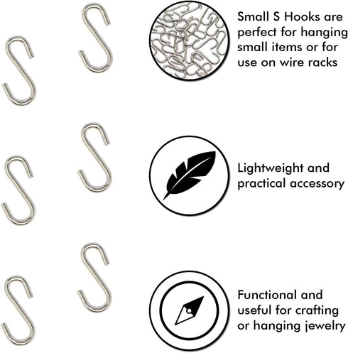 Millennial Essentials Mini S Hooks Connectors, 200pcs S Shaped Wire Hook Hangers for DIY Crafts, Jewelry, Key Chain.