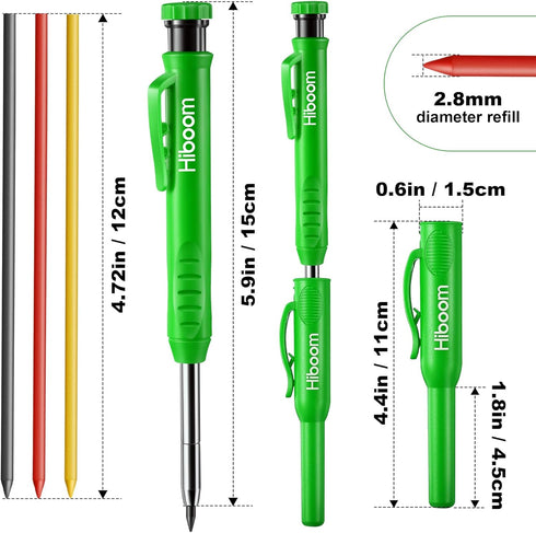 Hiboom 4 Pack Carpenter Pencils Set with 24 Refills, Mechanical Pencil with Built-in Sharpener for Woodworking