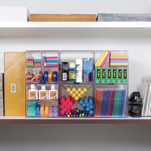 Deflecto Stackable Clear Cube Organizer with Removable Cross Style Dividers, 6 x 6 inches