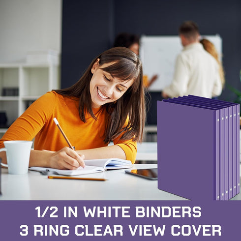 Fulmoon 12 Pcs Plastic Round Ring Binders 12.2 x 9.8 Inch with Pockets for Home, Office, School (Purple, 1/2 Inch)