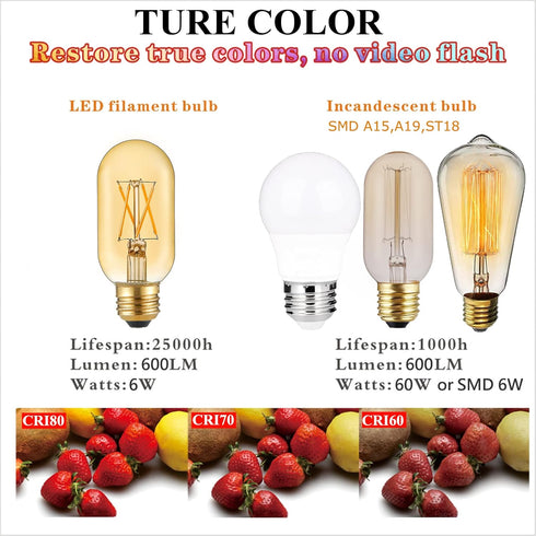 LiteHistory E26 LED Bulb 6W Equivalent, Warm White 2200K, Dimmable AC120V, 400lm, Pack of 6