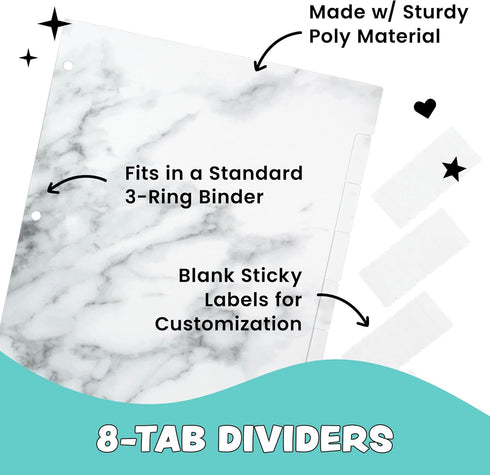 Yoobi 1 Inch Marble Binder & 8-Tab Divider Set - 4-Pack 3-Ring Binder with Pockets, Perfect for School or Office