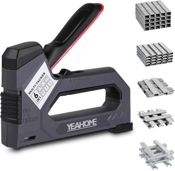 YEAHOME 6-in-1 Heavy Duty Staple Gun, Manual Brad Nailer with 5000 Staples for DIY Carpentry, Crafts, Decoration