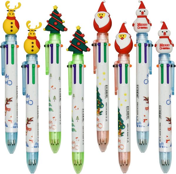 Maydahui 12PCS Christmas Multicolor Ballpoint Pens, 6-in-1 Retractable Printing Pens for Christmas Party