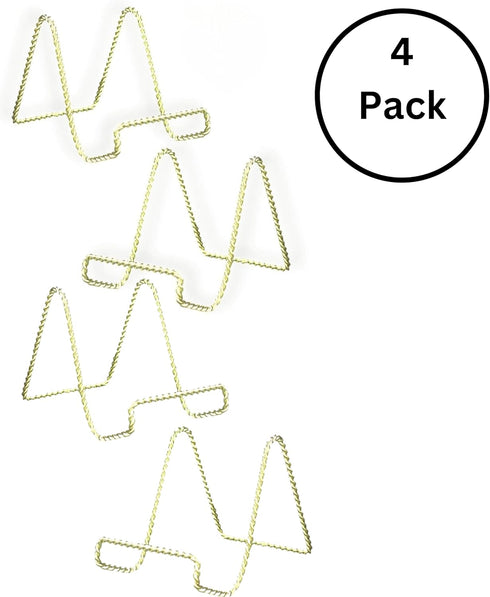BANBERRY DESIGNS 6 Inch Wire Easel Display Stand, Twisted Brass Metal, Pack of 4