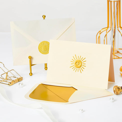 50 Pack 4x6, Crisky Smile Boho Sun Blank Cards and Envelopes Embossed Gold Foil Blank Greeting Cards Bulk for Wedding