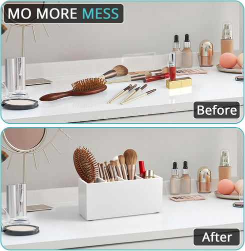 Wooden Pencil Pen Holder for Desk, Office Organizers with 4 Slots for Countertop, Makeup Brush Holder, White