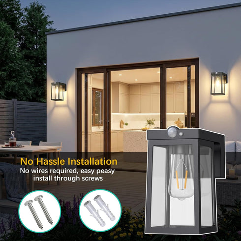 2 (2 Pack) Greluna Solar Motion Sensor Lights, Solar Lights with Modes & Waterproof, Dusk to Dawn Glass Outdoor Wall