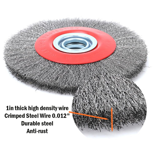 8in Bench Wire Wheel Brush for Bench Grinder, Coarse Crimped Steel Wire with Spacer Arbors - 2 Pack