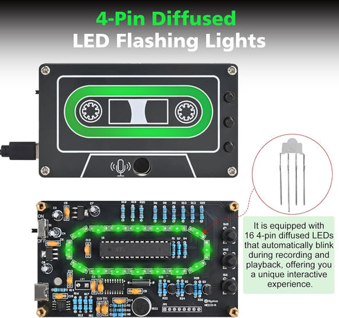 10 Minutes Sound Recorder Soldering Project, ICSTATION DIY Audio Voice Recorder Learning Kit With LED Flashing Lights