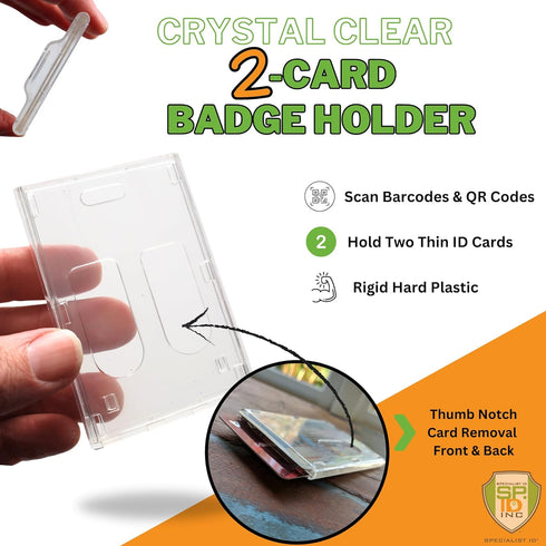 Specialist ID Heavy Duty Crystal Clear 2 Card Badge Holder - Vertical Dual Sided ID Cases