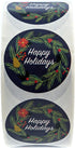 Happy Holidays Stickers, Navy Floral / 1000 Blue Wreath Christmas Labels Roll / 1.5" Round Envelope Seals, Made in USA