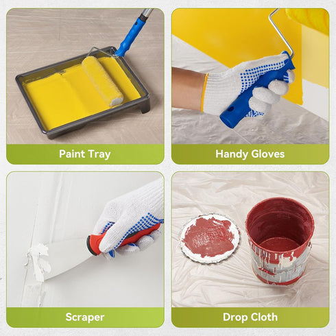 HOUIT Set, House Paint Roller Kit with Extension Pole, Home Wall Painting Supplies with Paint Brush, Paint Tray