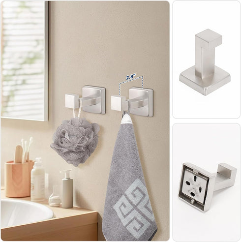 5 Set 304 24" 2 NearMoon Pieces Bathroom Hardware Stainless Steel, Square Towel Rack Kit - Towel Rod + Towel Ring +