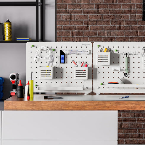Clamp-on Desk Pegboard, Magnetic Metal Peg Board with 10 Accessories, Desk Organizer Set for Office, Gaming Home