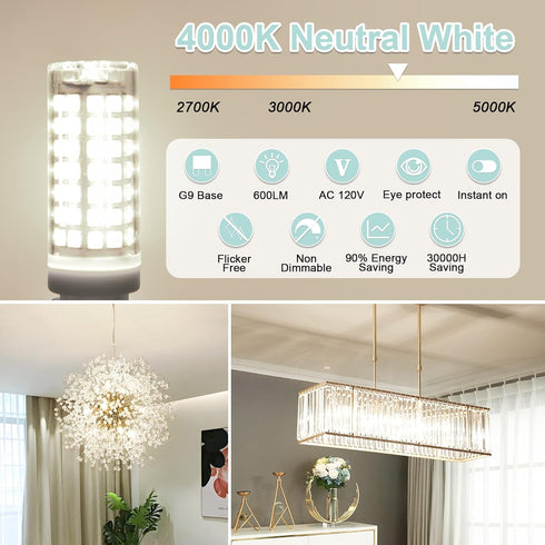 comzler G9 LED Bulb, 6W 4000K Natural Daylight, 60 Watt Halogen Equivalent, 600LM, Non-dimmable, 6 Pack