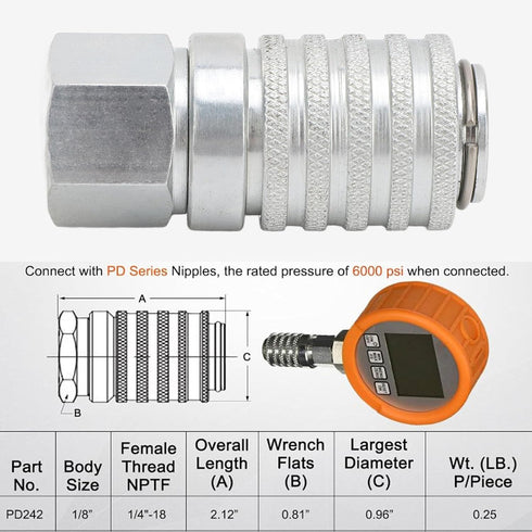 YDuupxe PD242 Compucheck Fitting Series PD Steel Test Port Connector Diagnostic Equipment Quick Connect Coupler