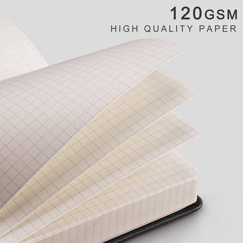 EMSHOI Graph Paper Notebook - 256 Pages A5 Graph Notebook/Journal, Hard Cover, 120gsm Thick Paper, Smooth PU Leather, Inner Pocket, 5.75'' × 8.38''-Black by EMSHOI