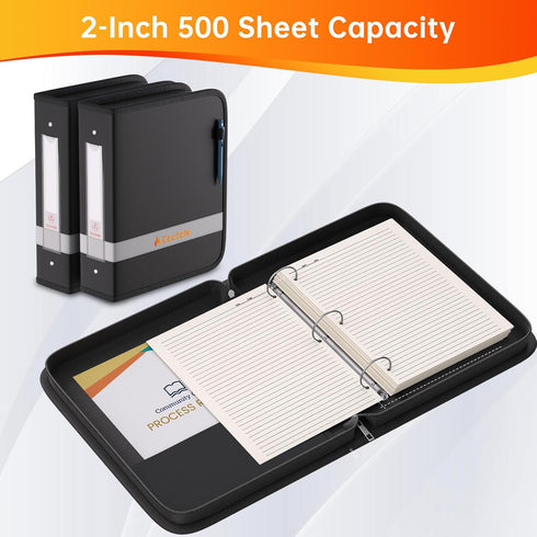 DocSafe 3 Ring Binder, Fireproof 2 Inch Round Ring with Zipper, Dust-Proof PVC-Free Binder for Important Paper Supplies