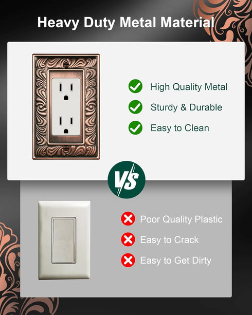 4-Pack Paisley Pattern Decorative Outlet Cover Plate, Antique Copper Metal Wall Plate for Electrical Outlets