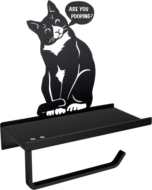 Vausart Black Cat Toilet Paper Holder with Shelf & are You Pooping Sign