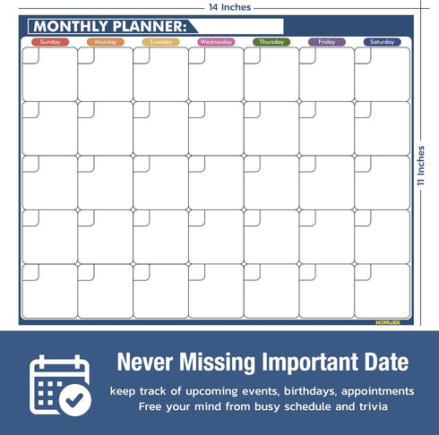 White Board Dry Erase Calendar, Weekly Menu Board Meal Planner Magnetic and Monthly Calendar for Fridge, 14 x 11 Inches
