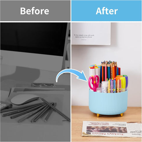 Marbrasse Desk Organizer - 360-Degree Rotating Pen Holder with 5 Compartments for Office, Home Art Supply Storage Box