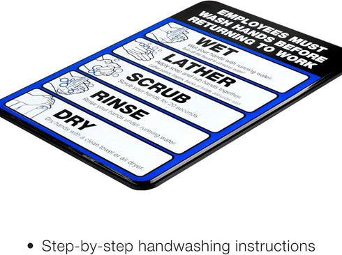 Excello Global Products Employee Must Wash Hand Sign - 5"x7" Plastic Sign for Businesses with Easy Mount Adhesive