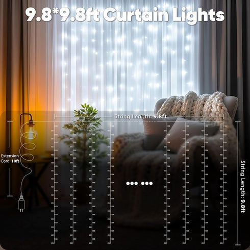 300 suddus Curtain Lights Outdoor, String Lights for Bedroom, Window, Wall, Wedding, Party White LED