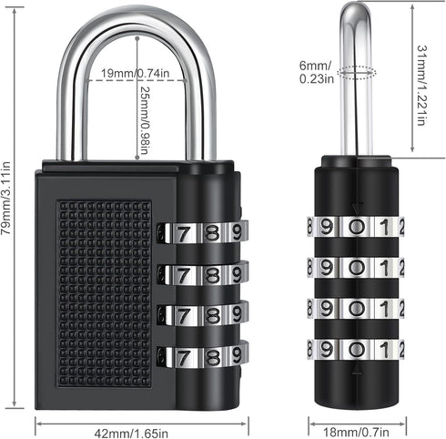 ZHEGE Gym Lock, 4 Digit Combination Padlock for Locker, School, Storage, Black