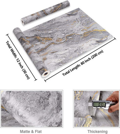 CRE8TIVE Matte Gold Grey Marble Contact Paper 12"x80" - Waterproof Peel and Stick Removable Vinyl for Kitchen and