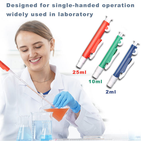 ONiLAB Set of 3 Pipette Pump, 2ml Blue, 10ml Green, 25ml Red, Fit for Plastic or Glass Pipettes