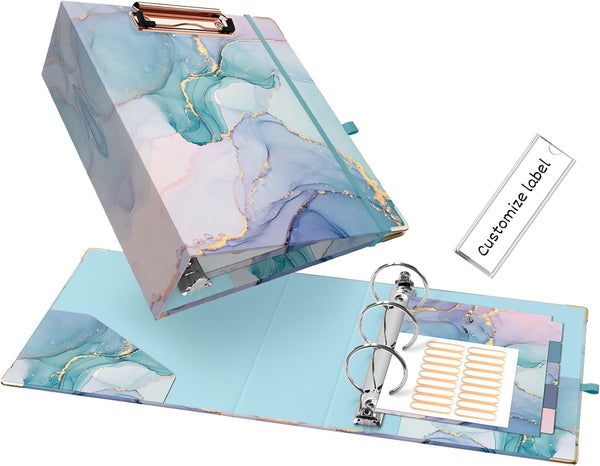 Mini Binder with Clipboard, 3 Ring 2 Inch for 5.5" x 8.5" Paper, A5 Binders with 5-Tab Dividers, Green Marble