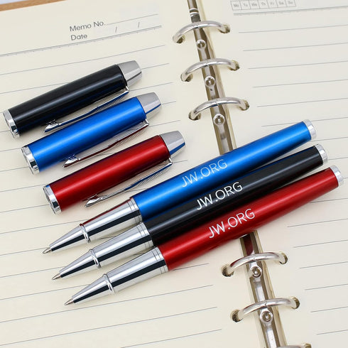 Jw.org Pen, Metal Clip Top Ball Point Black Ink Fine Tip Executive Pen with Insert Cover, Pack of 12