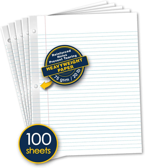 iScholar College Ruled Reinforced Filler Paper, White, 100 Sheets, 9 x 11 Inches (83101)