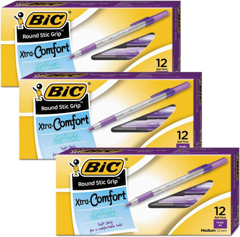Medium Ultra Round Stic Grip Ballpoint Stick Pen - 12/Pack