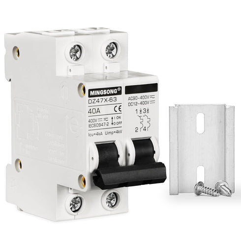 AC Solar Panels Disconnect Switch 40 Amp DC Solar Shut Off Switch 12V-400V 2 Poles Miniature Circuit Breaker for Solar