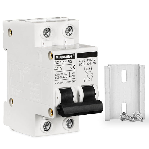 AC Solar Panels Disconnect Switch 40 Amp DC Solar Shut Off Switch 12V-400V 2 Poles Miniature Circuit Breaker for Solar