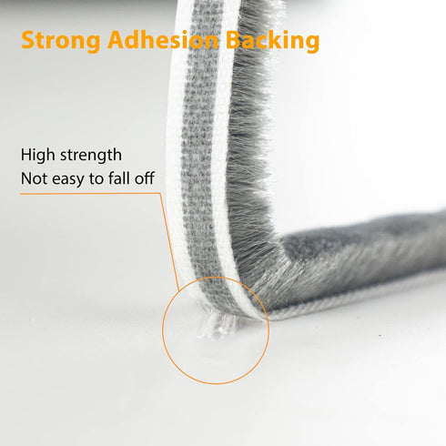 39.4FT Brush Weather Stripping, Self Adhesive Seal Strip for Windows and Doors, Soundproofing, Windproof, Grey
