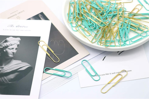 Gold Blue Binder Clips and Paper Clips Set, 3-in-1 Boxed for Office School Supplies, Teachers Classroom Daily Use