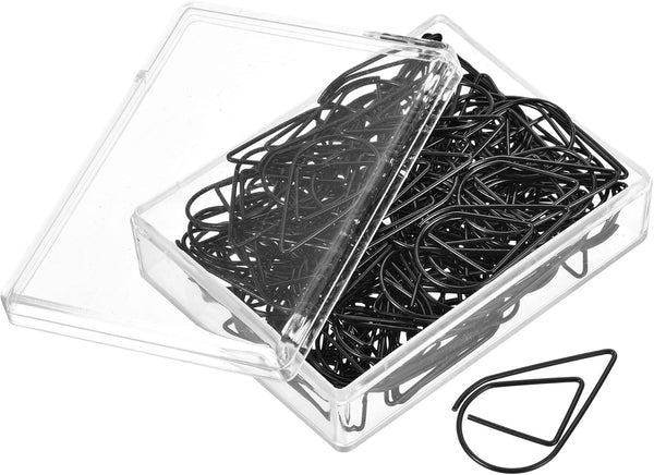 MECCANIXITY Paper Clip Drop-Shaped Cute Decorative Clips, Bookmarks with Box, 1.3 Inch Black for Organize Office Home,