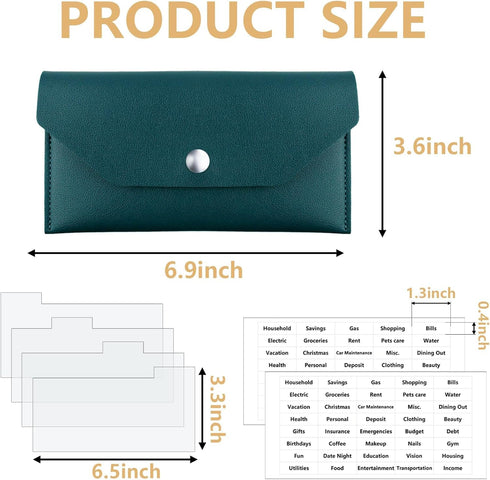 Cash Envelope Wallet, Dark Blue PU Leather with 4 PCS Cash Dividers and 2 Sheets Cash Envelope Tab Stickers