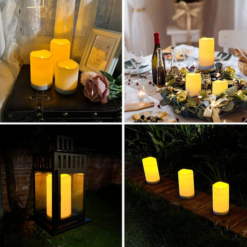Set, 3.25"x4"5" 6" NURADA Large Outdoor Solar Powered Candles - Flameless Pillar Waterproof Rechargeable Candle White