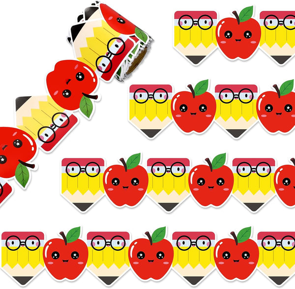 FYSUIMU Back to School Bulletin Board Border Cartoon Pencil Apples Die Cut Trim