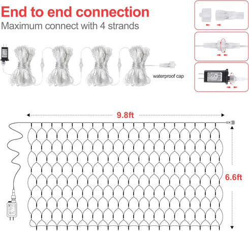 Outdoor Christmas Net Lights, 9.8FTx6.6FT 192 LED Fairy String Light with 8 Lighting Modes