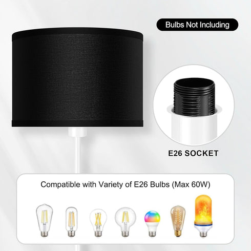 58" Bulb) Floor Lamp White, Standing Lamp, Tall Floor Lamp with Black Lampshade, Foot Pedal Switch, Modern Bright Floor