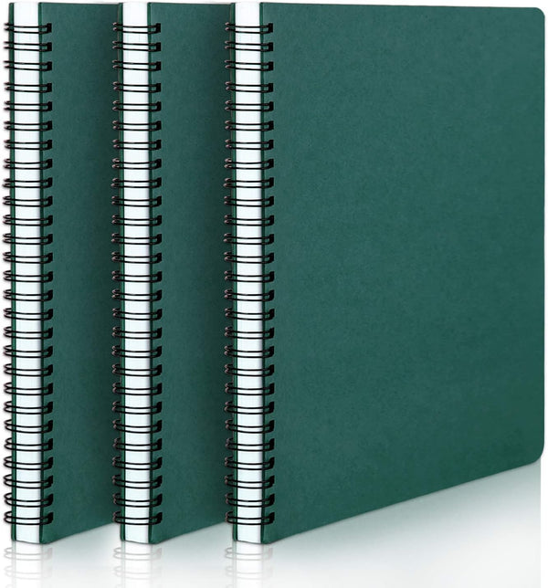 EUSOAR Students Ruled Spiral Notebook, A5 3 Packs 5.5"X8.3" 120 Pages Lined Writing Journal, Green Cover