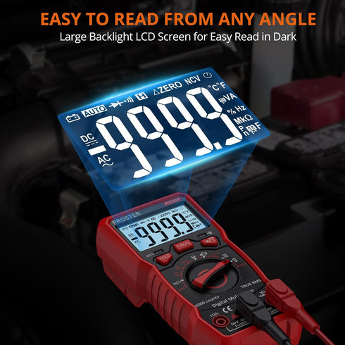 Proster Digital Multimeter, 6000 Counts TRMS Auto Range, NCV Detector, Voltage Current Meter, Temperature Tester