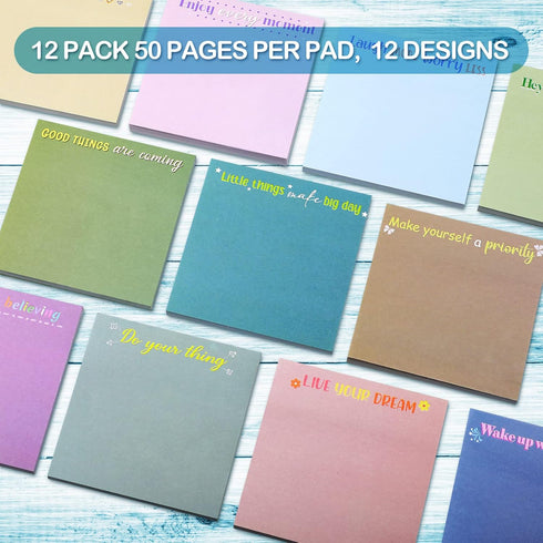 Zonon Inspirational Sticky Notes - 12 Pieces, 3 x 3 Inch Motivational Fun Notepads for Teacher, Nurse, Coworkers
